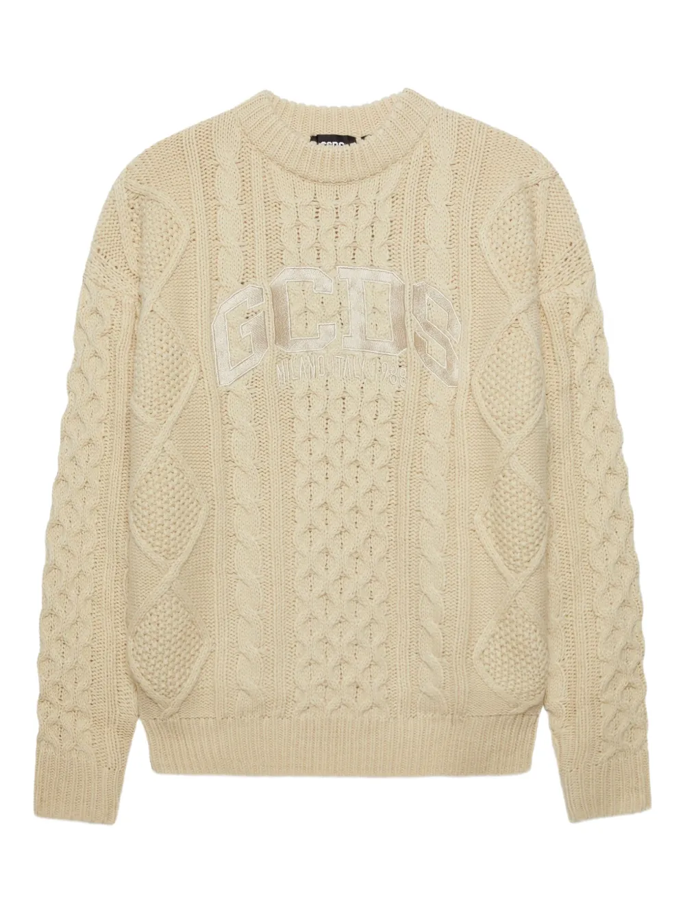 GCDS logo-embroidered cable-knit sweater | Neutrals | Image 1