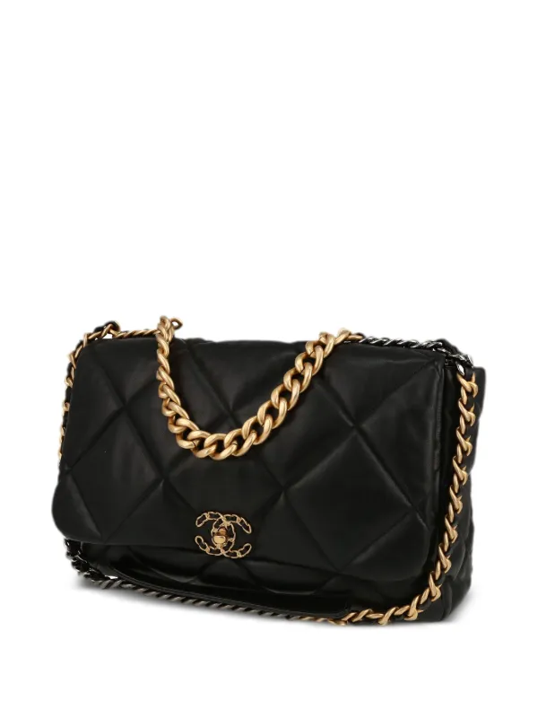 CHANEL Pre Owned 19 large shoulder bag women Leather One Size Black