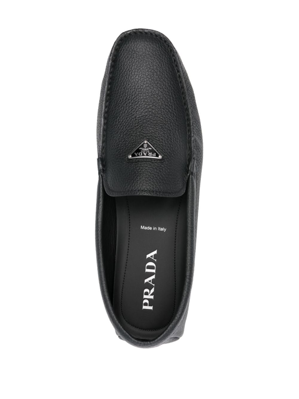 Shop Prada Triangle Logo Loafers In Schwarz