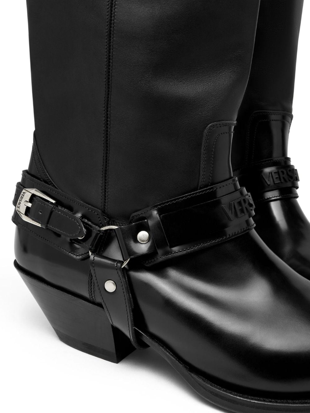 Versace logo-embossed leather boots Black