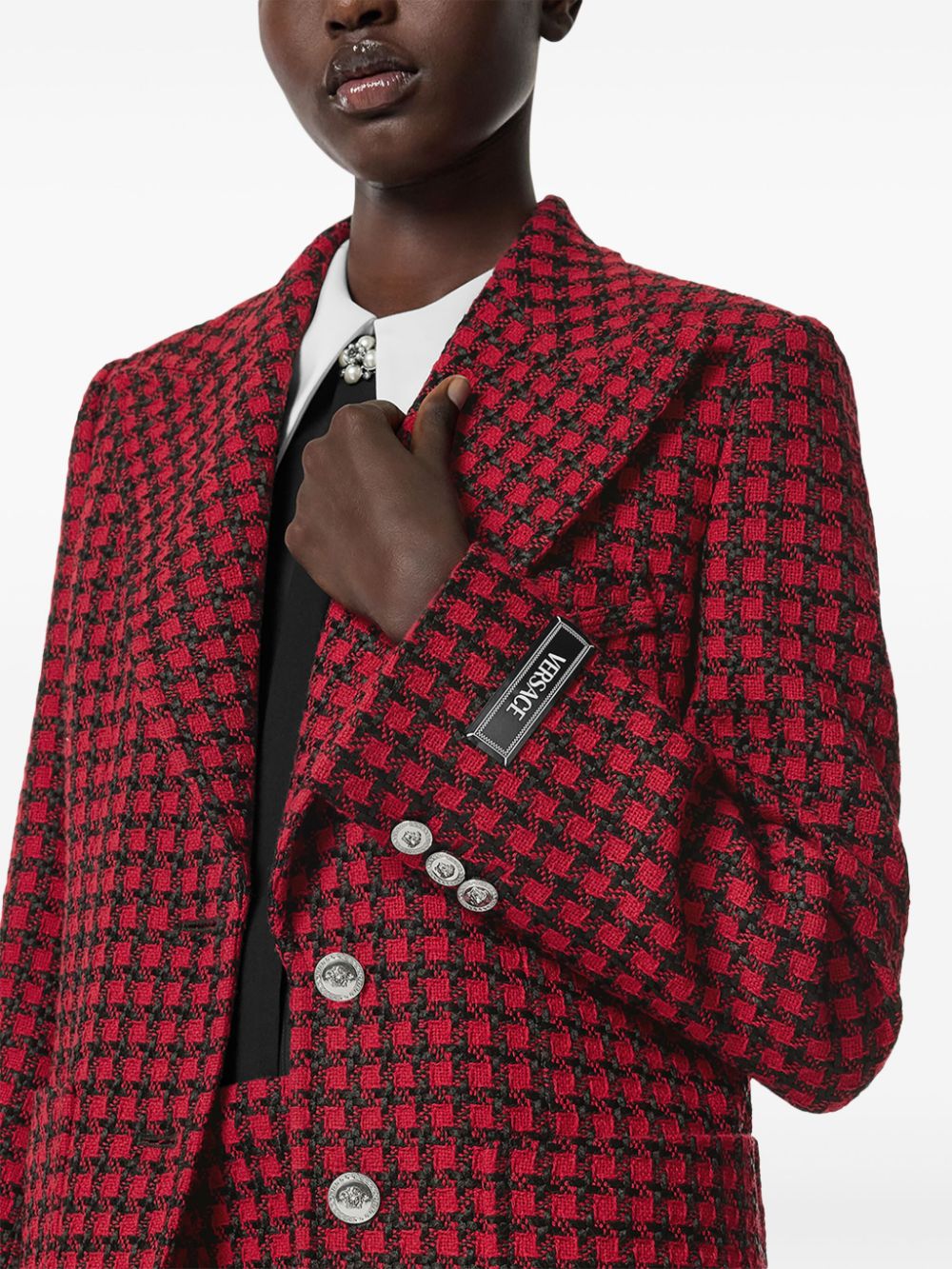 Shop Versace Check-pattern Blazer In 红色