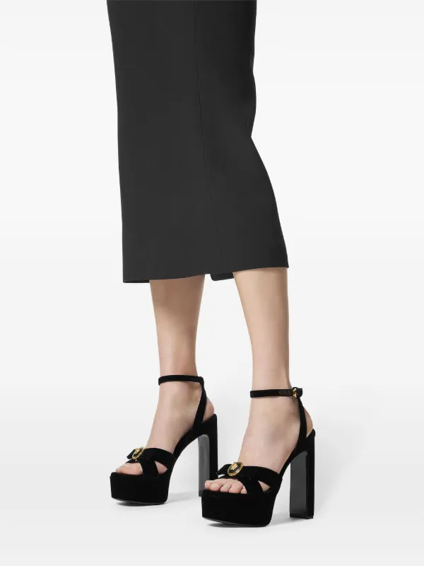 Versace 140mm Gianni Ribbon Velvet Sandals | Black | FARFETCH