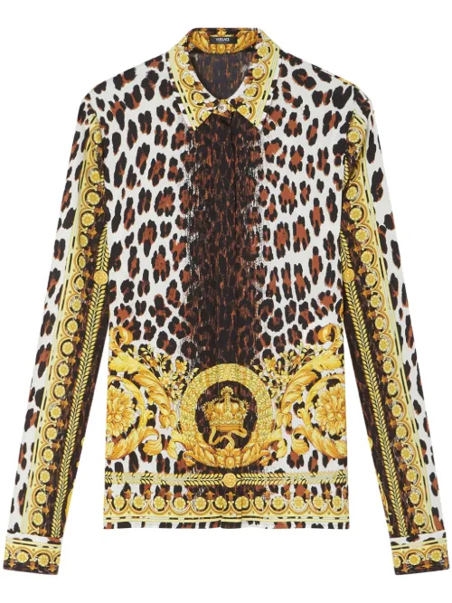 Blouse en soie à imprimé léopard - Versace - Modalova