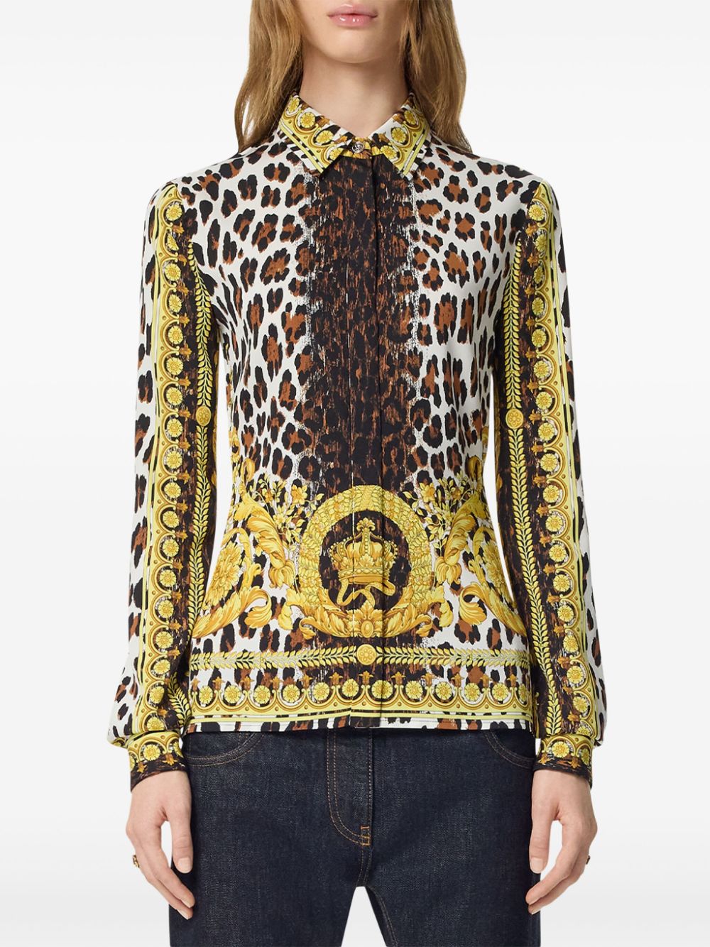 Shop Versace Leopard-print Blouse In Yellow