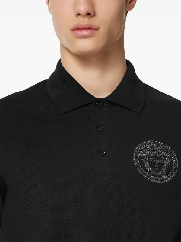 Versace Medusa Embroidered Polo Shirt | Black | FARFETCH
