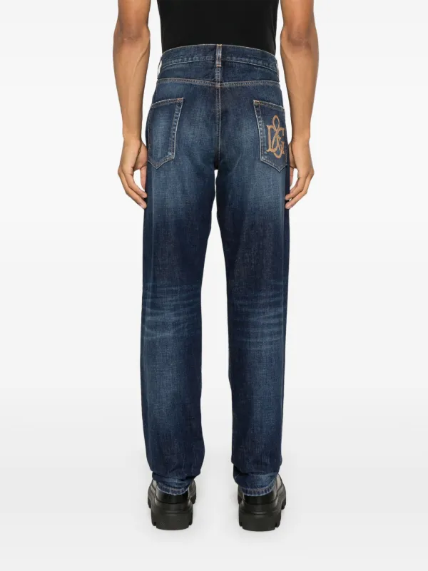 Dolce & Gabbana BLUE JEANS WITH LOGO ジーンズ ロゴ デニム Dolce & Gabbana logo-plaque Distressed Jeans | Blue | FARFETCH