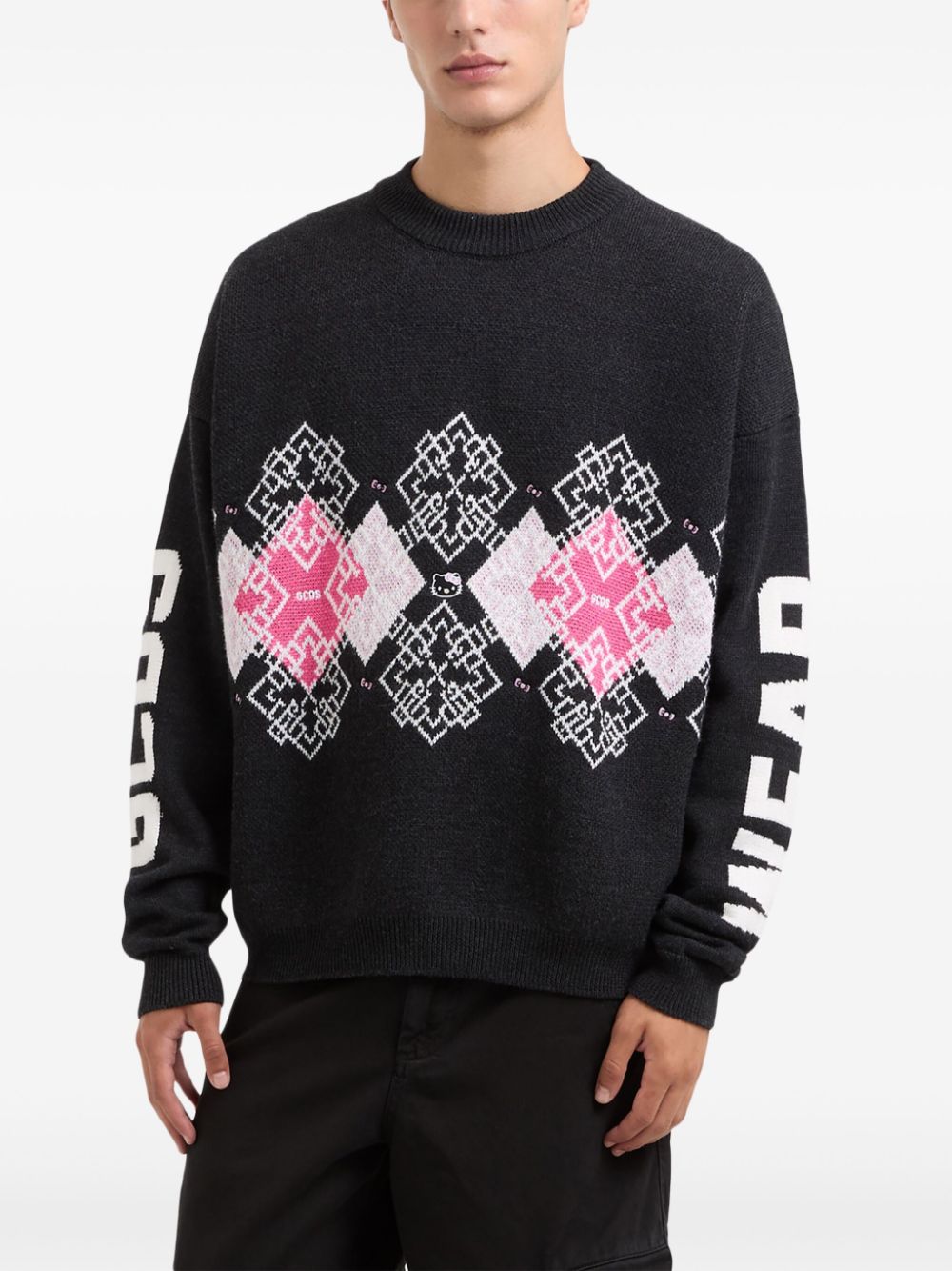 Shop Gcds Hello Kitty-embellished Knitted Jumper In Black