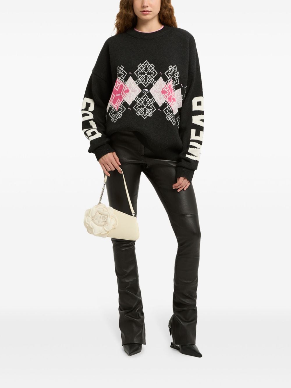 Shop Gcds Hello Kitty-embellished Knitted Jumper In Black