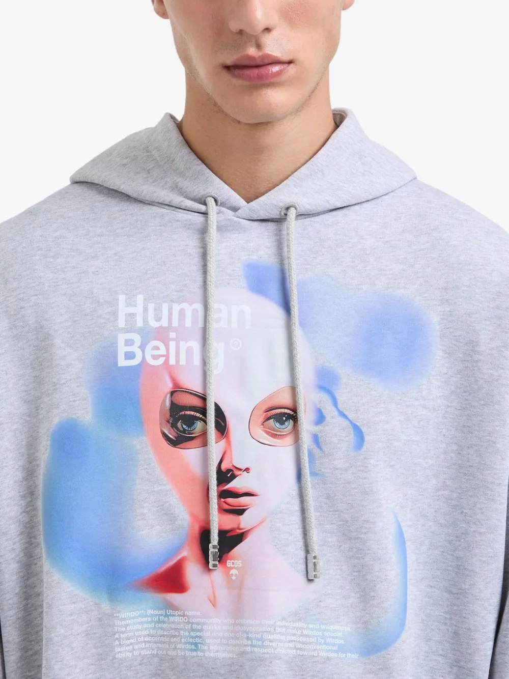GCDS graphic-print cotton hoodie Grijs