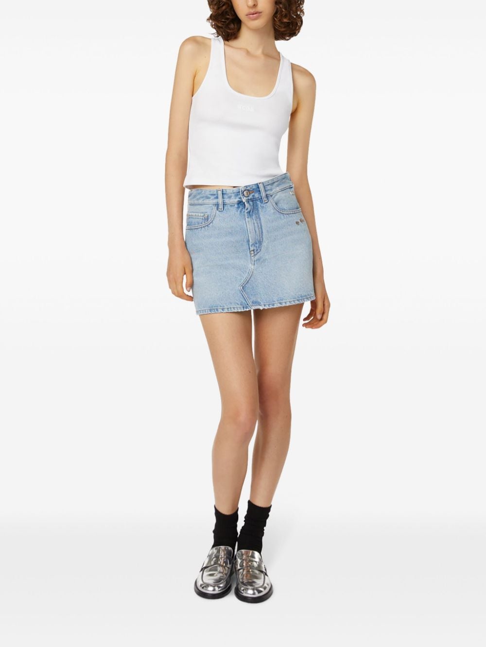 Shop Gcds Chocker Denim Skirt In Blue