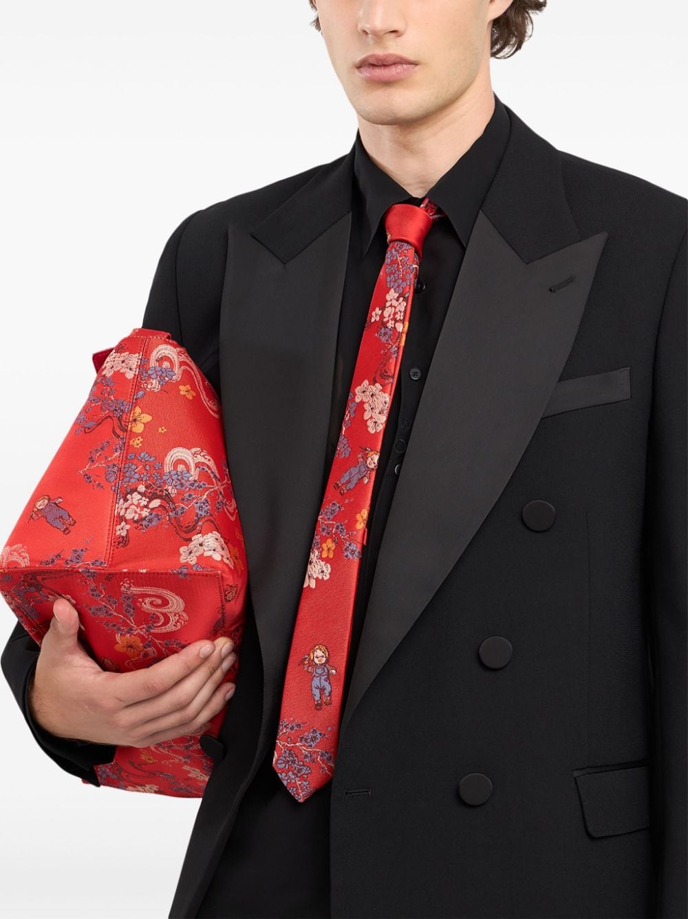 Shop Gcds Chuncky Jacquard-print Tie In Red