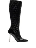 GCDS 100mm monogram-pattern leather boots - Black
