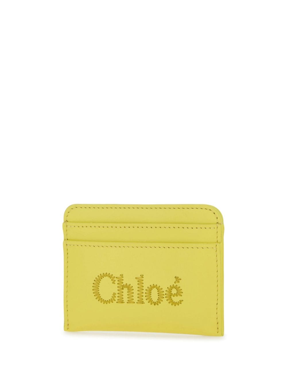 Shop Chloé Logo-embroidered Leather Card Holder In Yellow