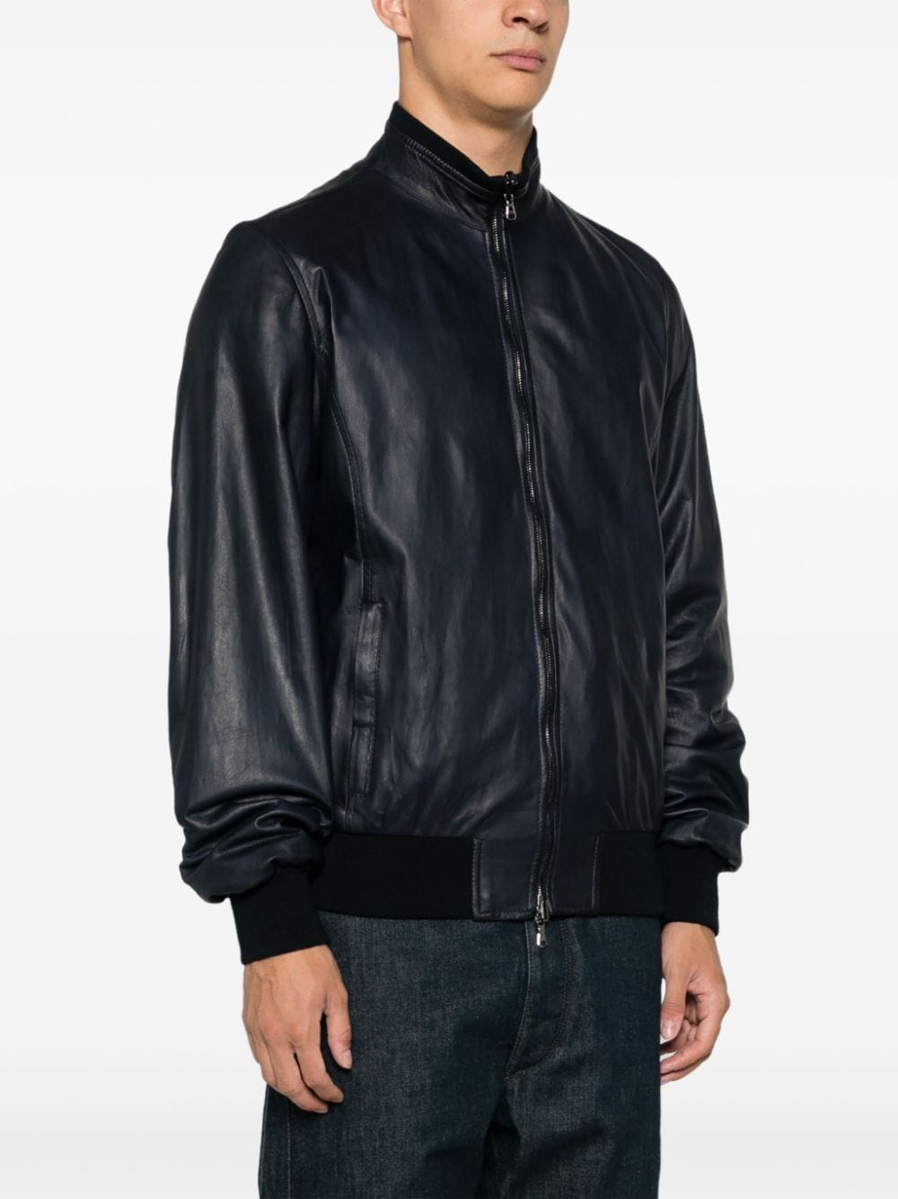 Shop Barba Reversible Leather Jacket In Blue