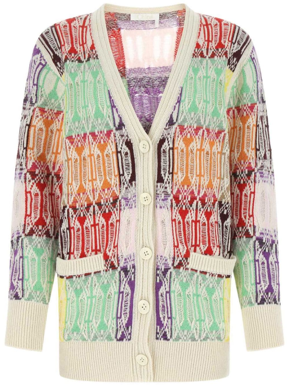 Chloé geometric-embroidered v-neck cardigan