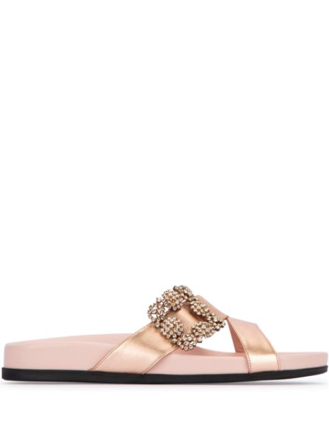 Manolo Blahnik crystal-buckle satin sandals Women