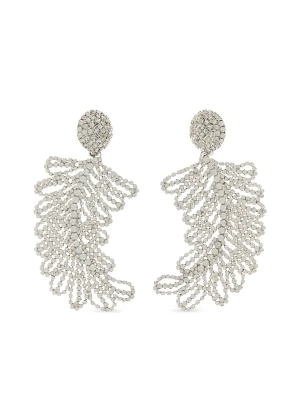 Alessandra Rich Crystal-embellished Feather Earrings in Silver
