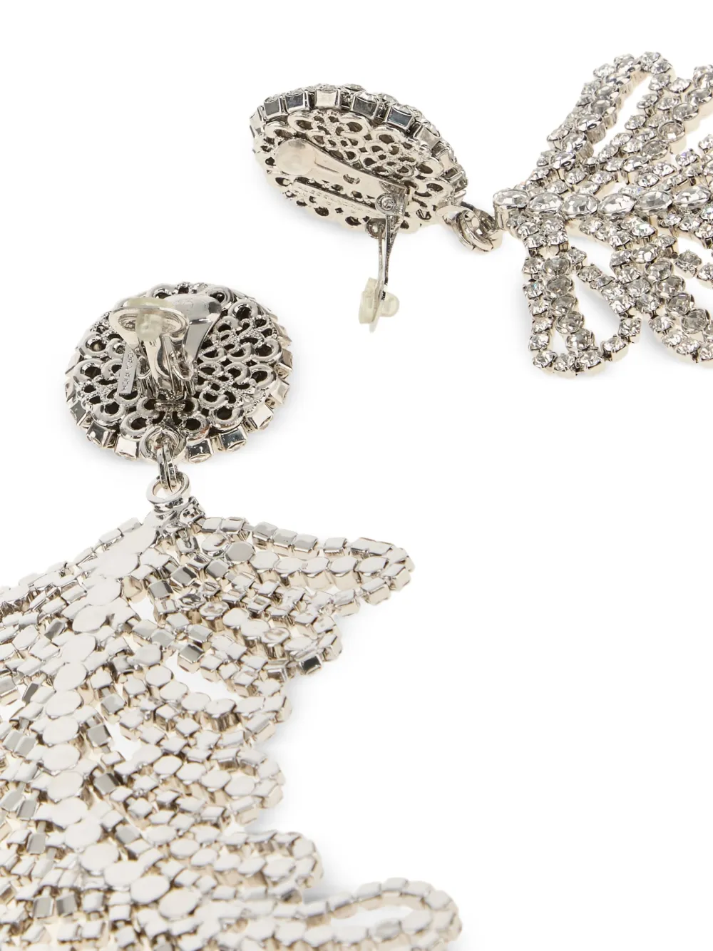  Alessandra Rich Pendientes Con Detalles De Cristal Y Plumas - Plateado 