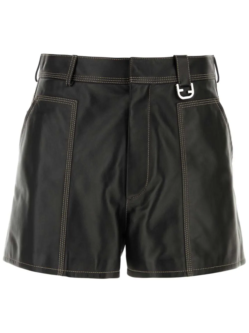 FENDI Leren shorts met logoplakkaat Zwart