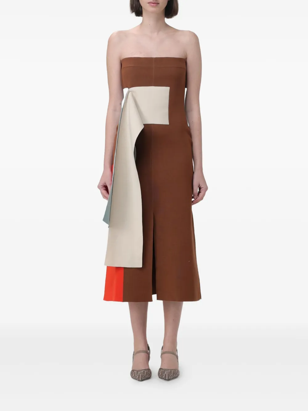 FENDI Jurk met colourblocking Bruin