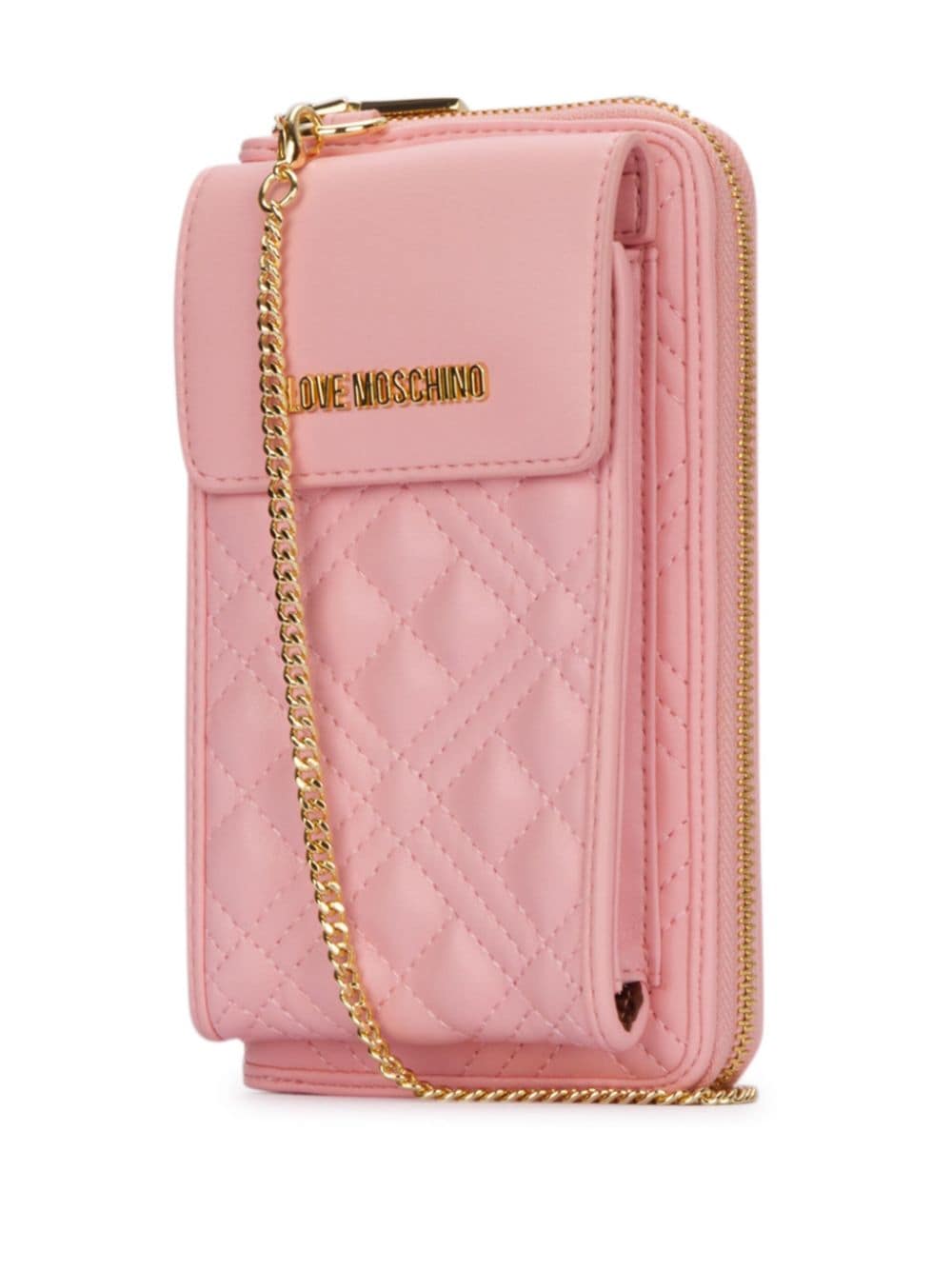 Shop Love Moschino Logo-lettering Quilted Phone Pouch In Rosa