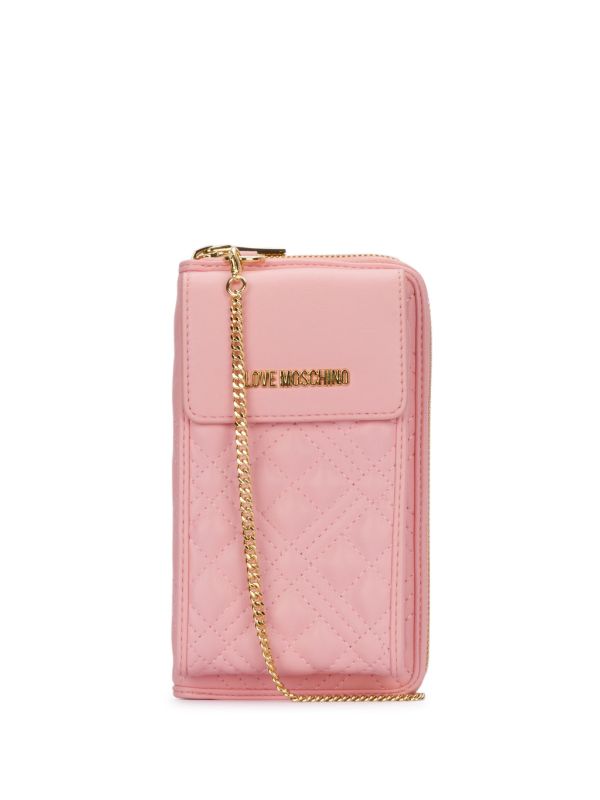 Love Moschino logo-lettering Quilted Phone Pouch | Pink | FARFETCH