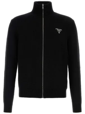 Prada zip-up Ribbed Knit Cardigan | Black | FARFETCH