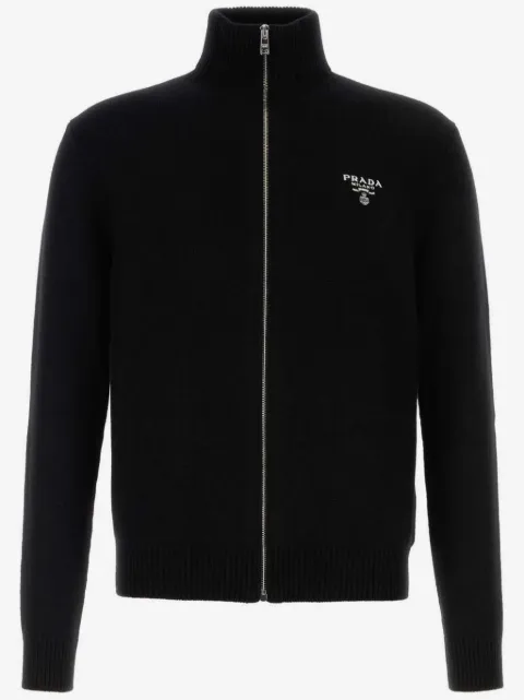 Prada logo-embroidered zip-up cardigan
