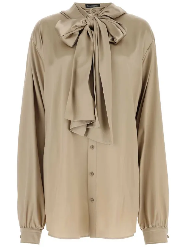Balenciaga Satin Hooded Shirt in Neutrals