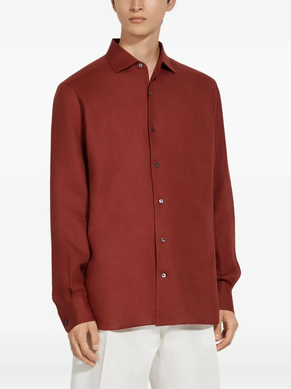 Zegna long-sleeve linen shirt - Rood