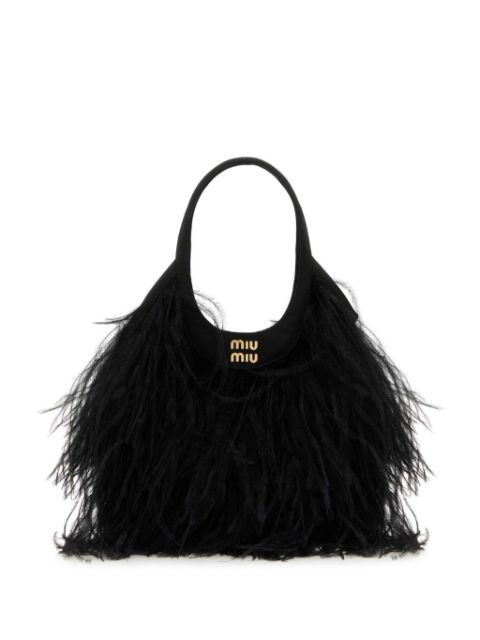 Miu Miu feather-detail satin handbag WOMEN