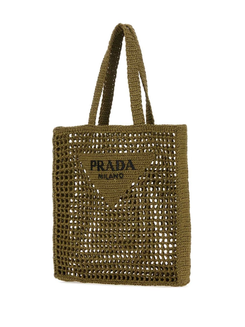 Shop Prada Crochet Tote Bag In Green