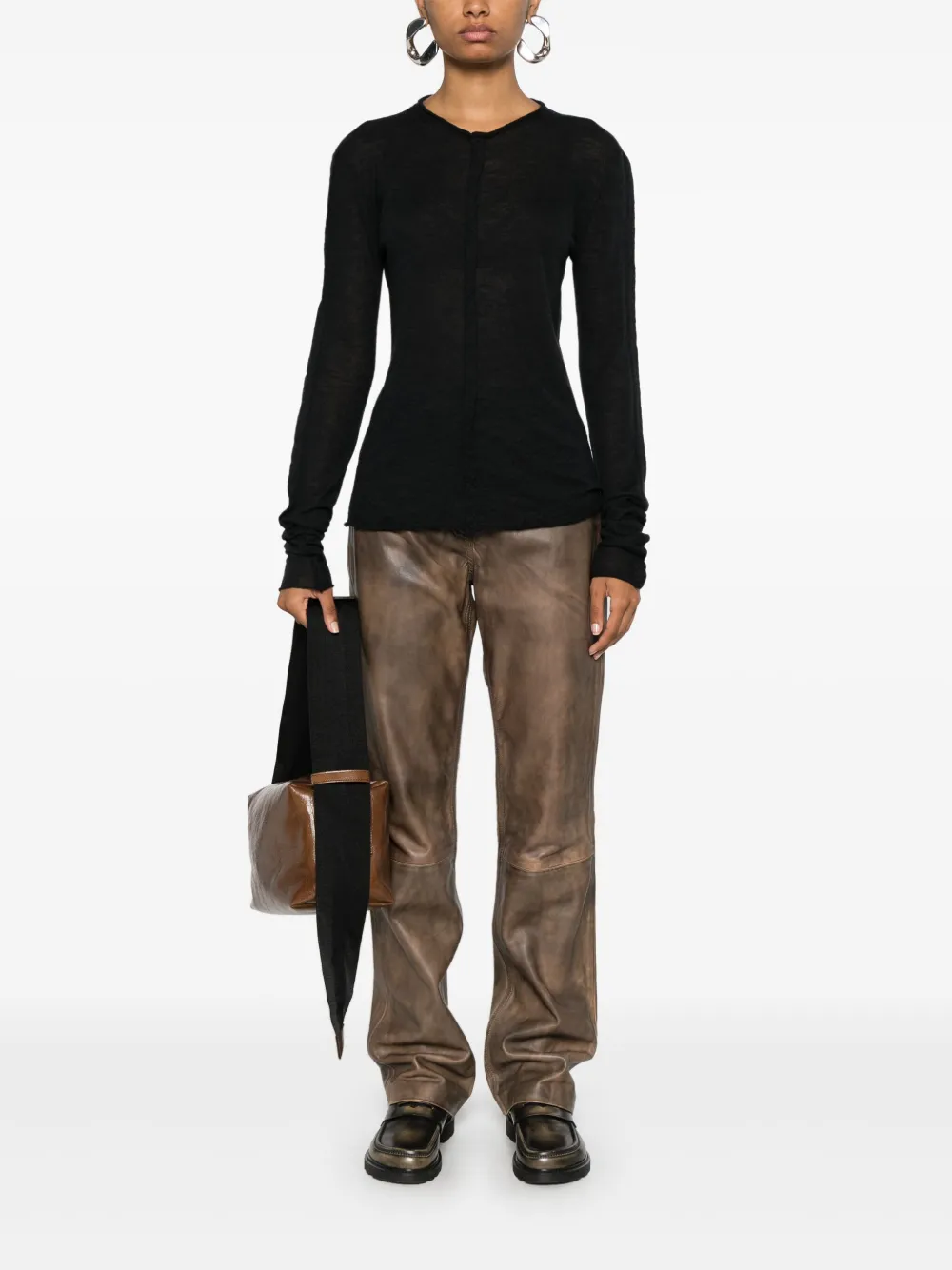 Uma Wang fine knit long-sleeved top - Zwart