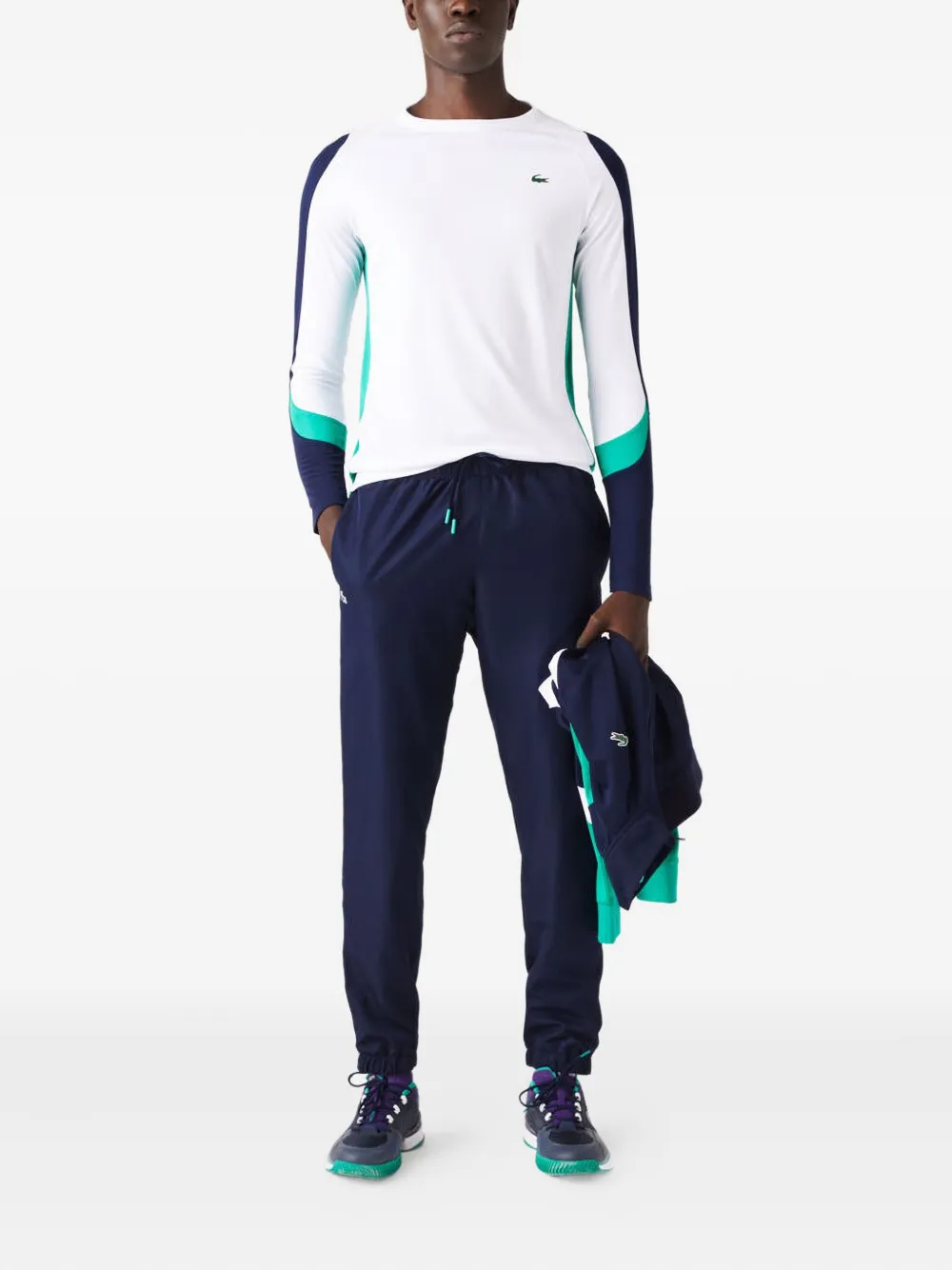 Lacoste logo-tape elastic-cuff trousers Blauw