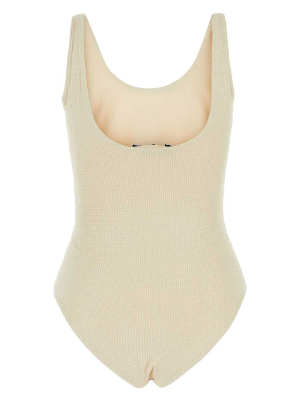 Prada triangle-logo rhinestone-embellished swimsuit - Beige