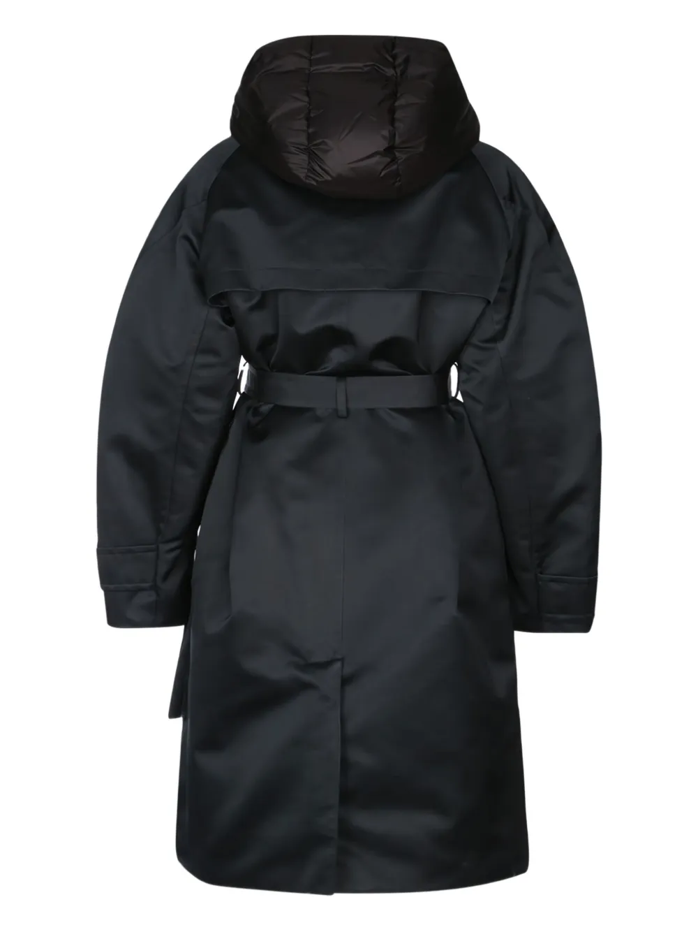 Add hooded double-breasted trench coat Zwart
