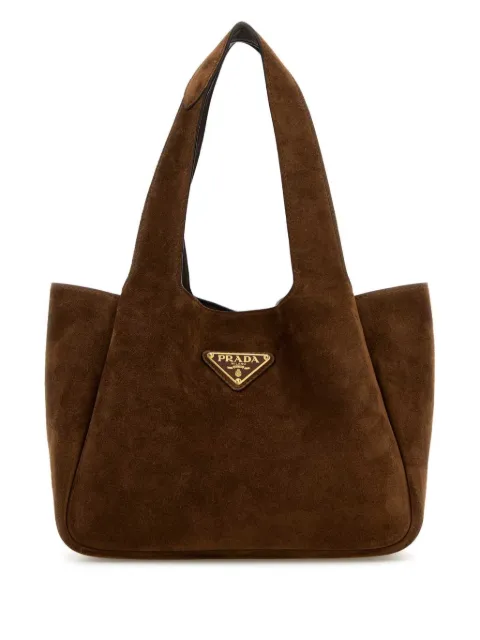 Prada triangle-logo suede tote bag