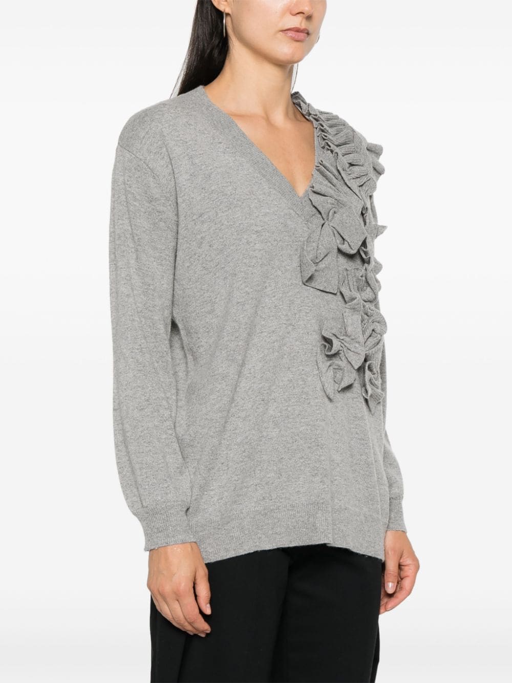 Shop Twinset Ruffle-detail Jumper In Grey