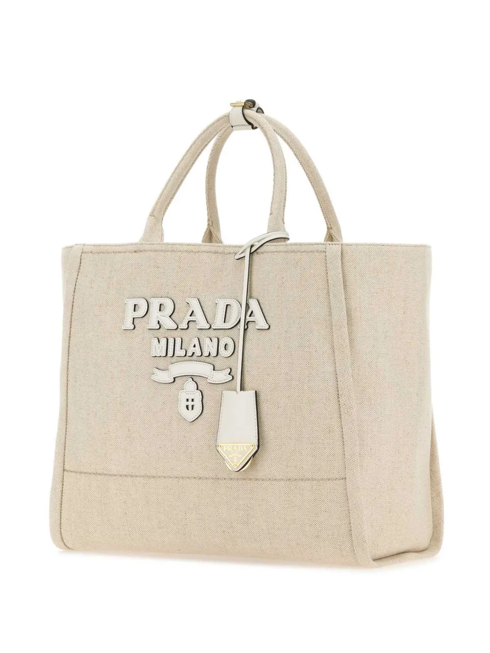 Prada Shopper met logo applicatie Beige