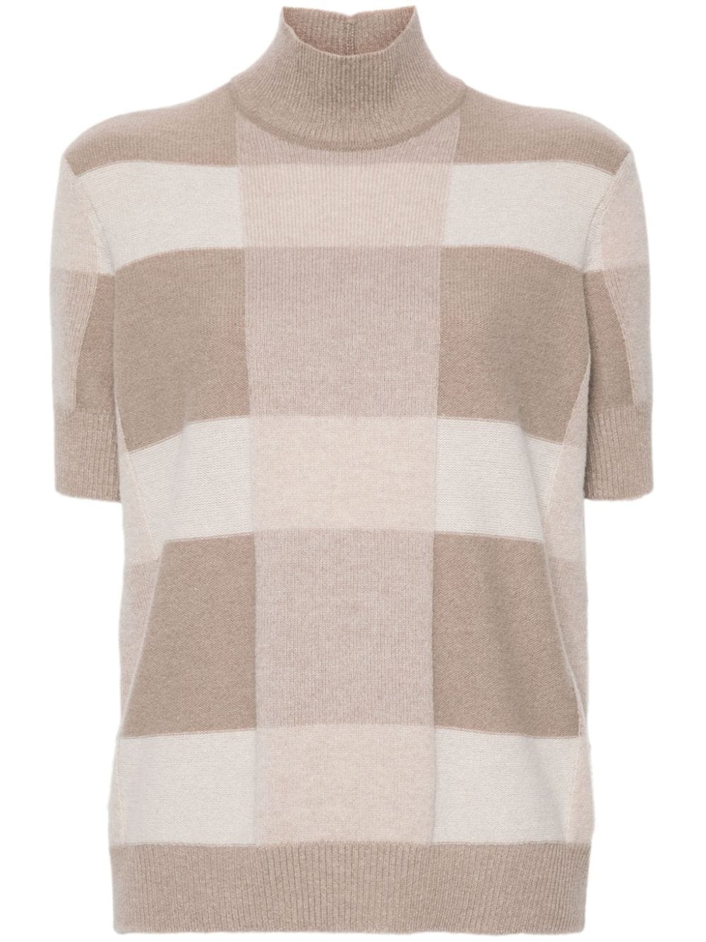 Emporio Armani Karierter Pullover mit Stehkragen - Nude