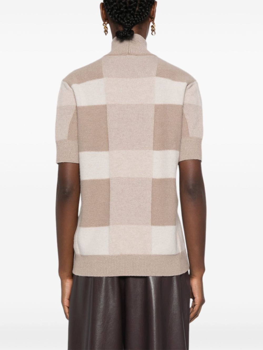 Shop Emporio Armani Mock-neck Check-pattern Sweater In Neutrals