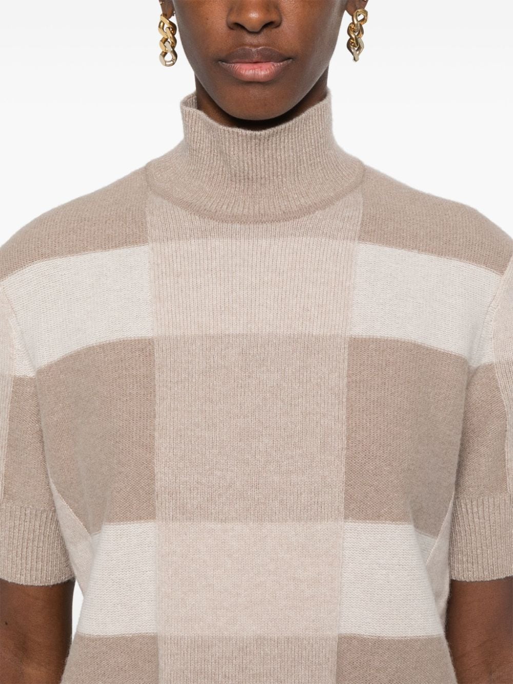 Shop Emporio Armani Mock-neck Check-pattern Sweater In Neutrals