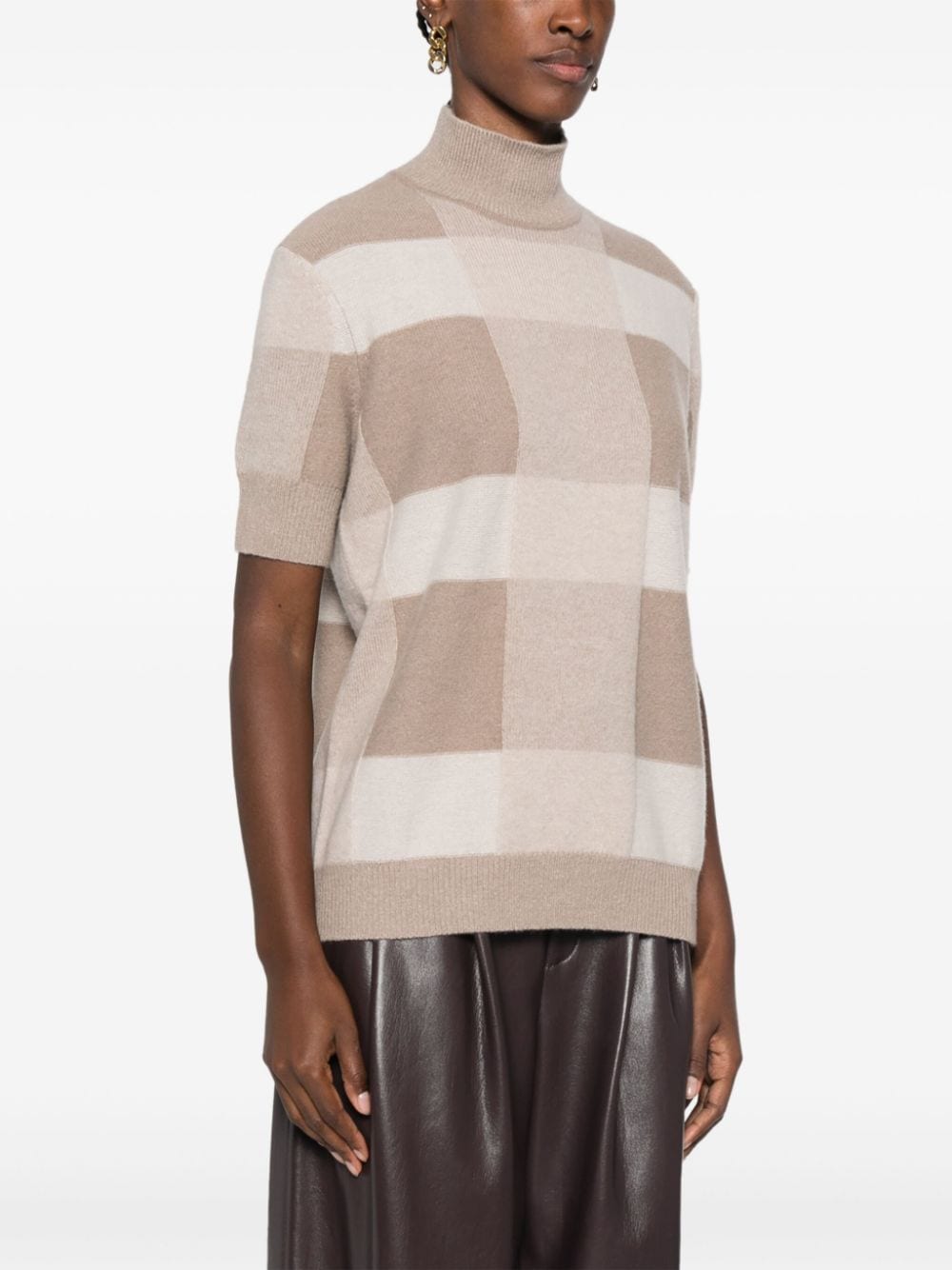 Shop Emporio Armani Mock-neck Check-pattern Sweater In Neutrals