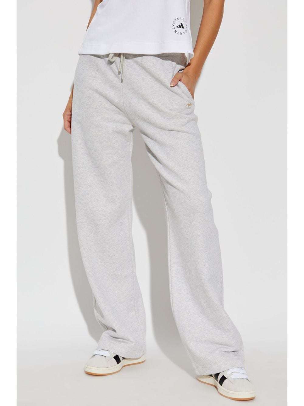 Shop Maison Kitsuné Embroidered-logo Cotton Track Pants In Grey