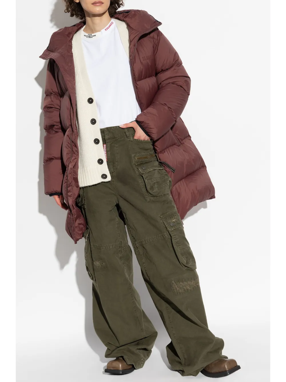 DSQUARED2 logo-print padded coat - Rood