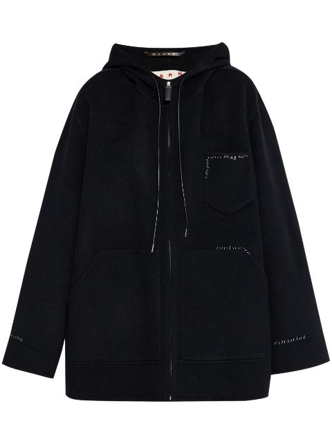 Marni logo-embroidered wool hooded jacket Women