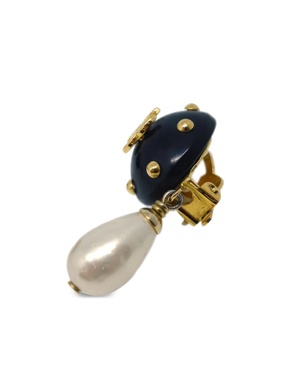 Pre-owned Chanel 1996 Logo Faux-pearl Clip-on Earrings In Black