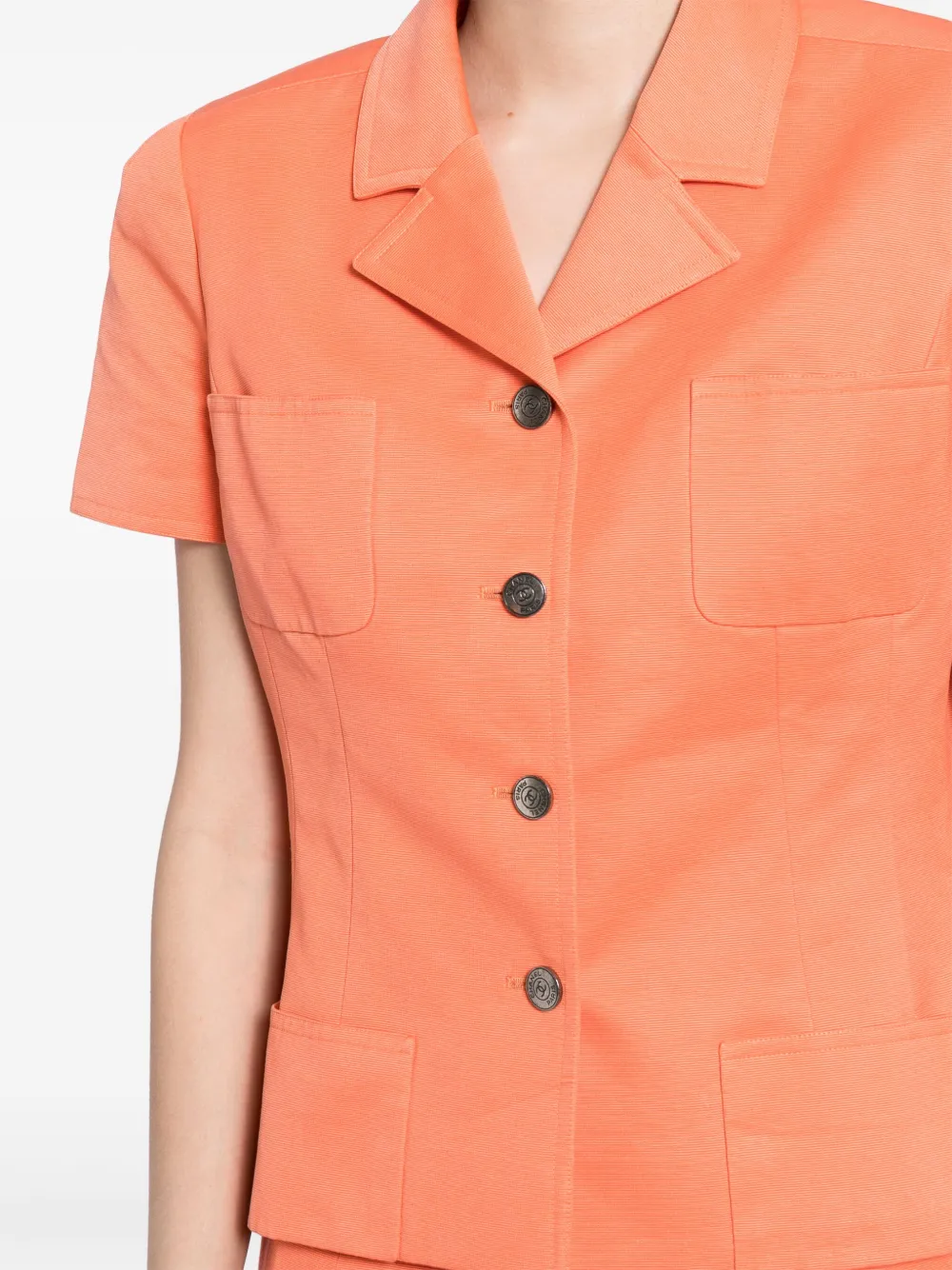 Pre-owned Chanel 1997 Setup Jacket Skirt Suit In Orange