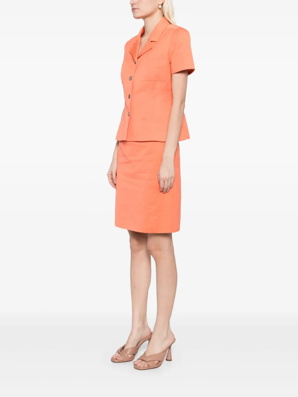 Pre-owned Chanel 1997 Setup Jacket Skirt Suit In Orange
