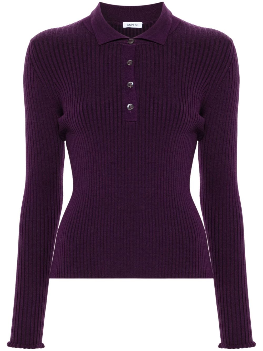 ribbed-knit polo top